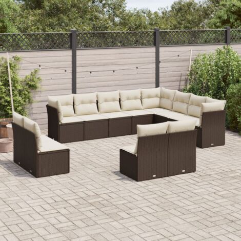 Gartenmöbelset mit Kissen 12 Teile braun geflochtene Kunstfaser