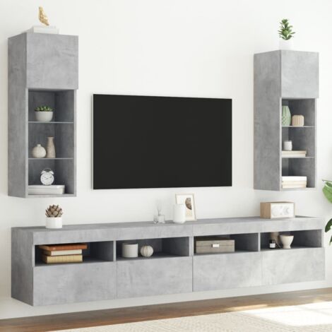 vidaXL TV-Möbel mit LED-Lichtern 2 Stück Beton grau 30,5x30x90 cm