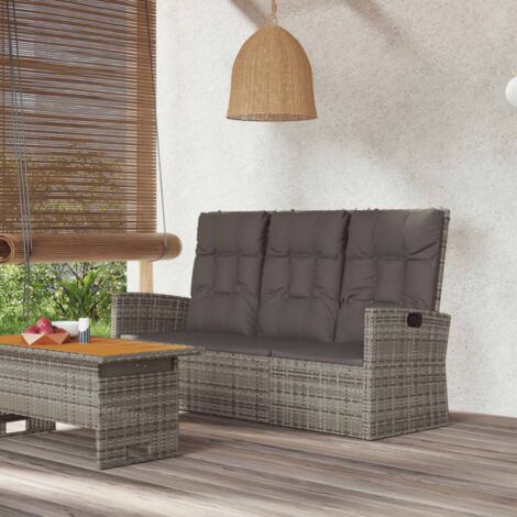 Prolenta Premium Gartenbank mit Liegefunktion & Kissen Grau 173