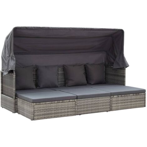 vidaXL Garten-Sonneninsel mit Dach Grautöne Poly Rattan