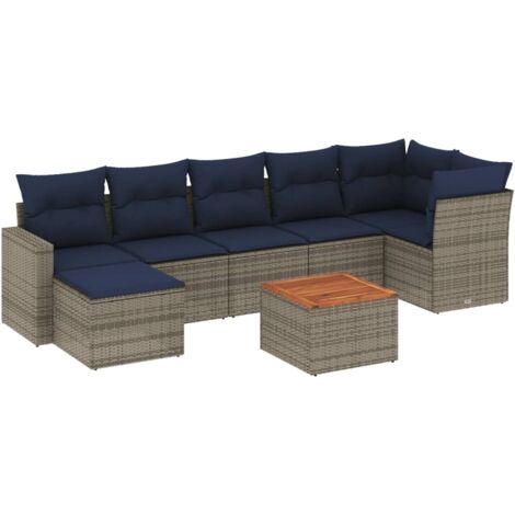 8-teiliges Gartensofa-Set mit Kissen, grau, Polyrattan vidaXL (1/5)