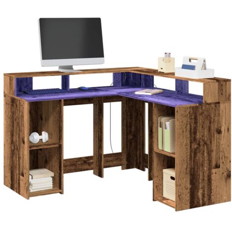 vidaXL LED-Schreibtisch Altholz-Optik 130x130x91 cm Holzwerkstoff
