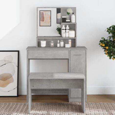 vidaXL Dressing Table with Mirror Concrete Grey 86,5x35x136 cm