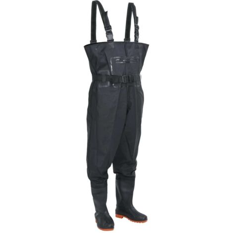vidaXL Wathose mit Stiefeln und Gürtel Schwarz Größe 42