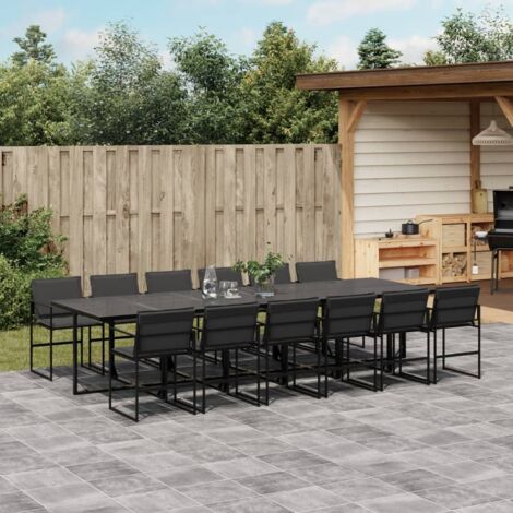 13-tlg. Garten-Essgruppe mit Kissen Schwarz Textilene vidaXL