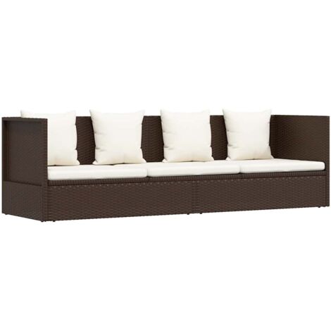 Garten-Sofabett mit Kissen Poly Rattan Braun vidaXL