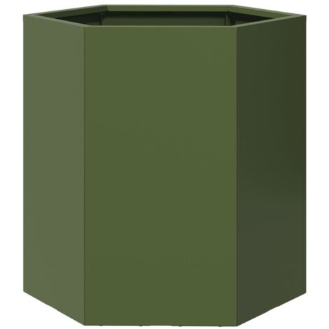 vidaXL Pflanzkübel olivgrün hexagonal 46x40x45 cm Stahl