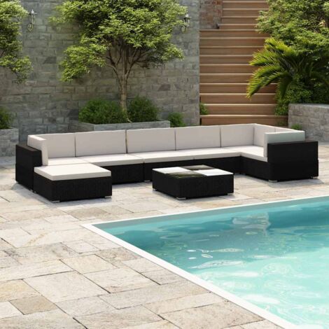 Gartenmöbel Set 8 Teile mit Kissen Geflochtenes Material Schwarz