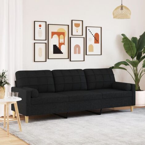vidaXL 3-Sitzer Sofa mit Dekokissen schwarz 210 cm Stoff