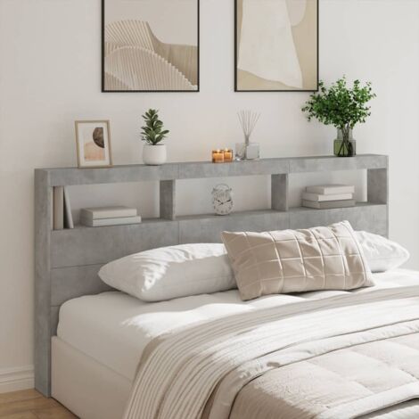 vidaXL Kopfteil mit LED grau Beton 200x17x102 cm