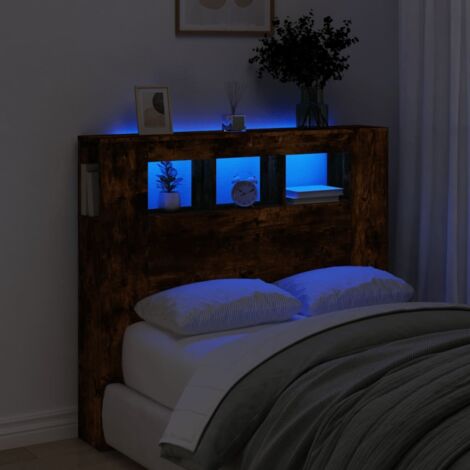 vidaXL LED Kopfteil Eiche Rauch 120x18,5x103,5cm aus Holzwerkstoffen