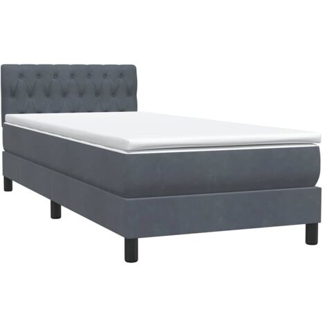vidaXL Boxspringbett mit Matratze Dunkelgrau 90x220 cm Samt