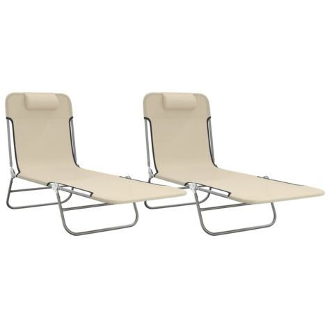 vidaXL Faltliegestühle Set von 2 Creme Textilene und Stahl
