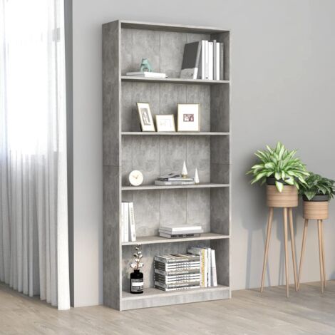 vidaXL Bücherregal 5 Ebenen Beton Grau 80x24x175 cm