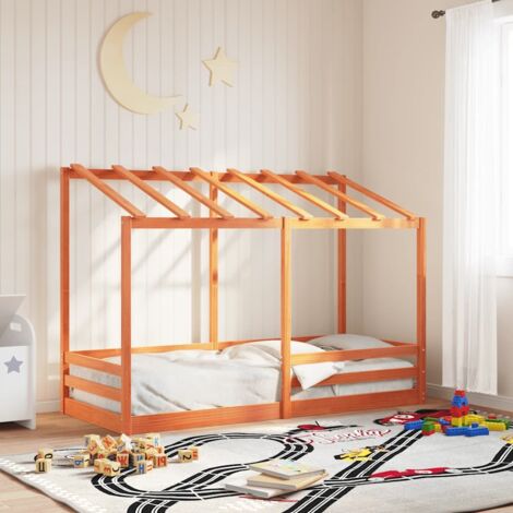 Kinderbett mit Dach Wachsbraun 90x190 cm Massivholz Kiefer vidaXL