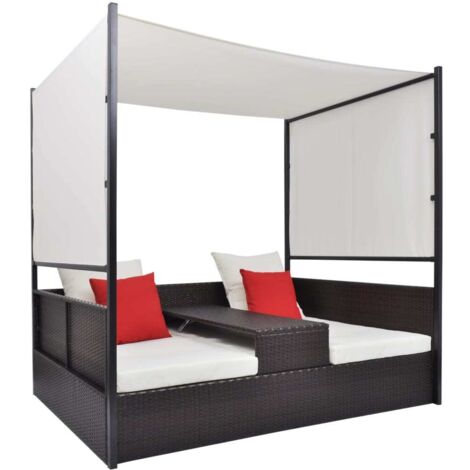 Gartenbett mit Baldachin Braun 190×130 cm Poly Rattan vidaXL