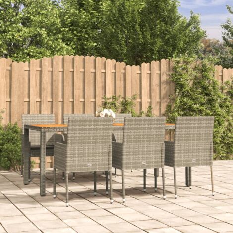 7-tlg. Garten-Essgruppe mit Kissen Grau Poly Rattan vidaXL