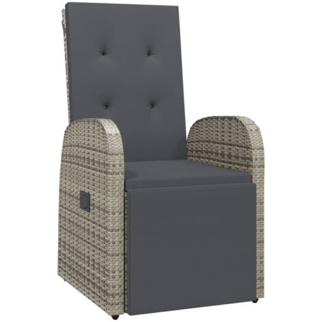 vidaXL Garten-Liegestuhl mit Auflage Poly Rattan Grau