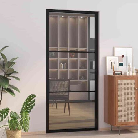 Innentür 93x201,5 cm Schwarz ESG-Glas und Aluminium vidaXL