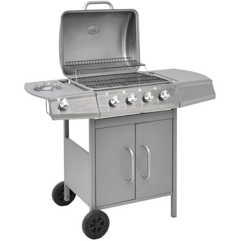 vidaXL Gasgrill 4+1 Flammen Silbern
