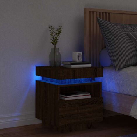 Nachttisch mit LED-Leuchten Braun Eichen-Optik 40x39x48,5 cm vidaXL508196