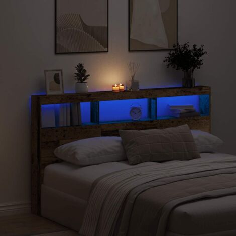 LED-Kopfteil mit Ablagen Altholz-Optik 180x17x102 cm vidaXL
