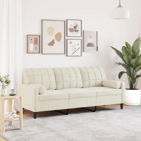 3-Sitzer Sofa mit dekorativen Kissen Creme 180 cm Samt