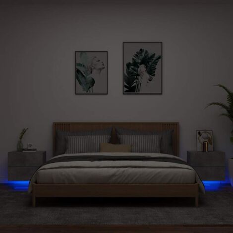 Wand-Nachttische mit LED-Lichtern 2 Stück grau Beton