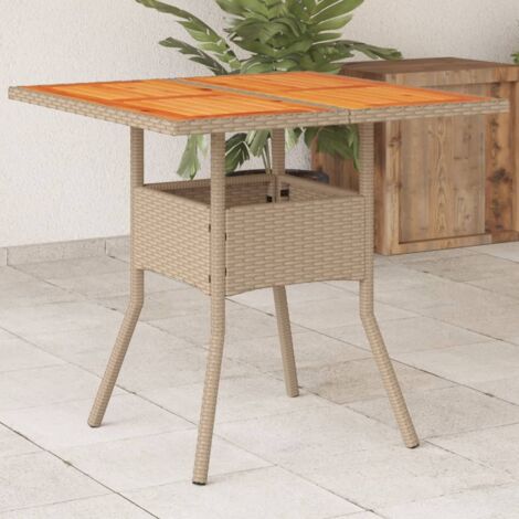 vidaXL Gartentisch Beige 80x80x75 cm Geflochtene Polyester und Akazienholz