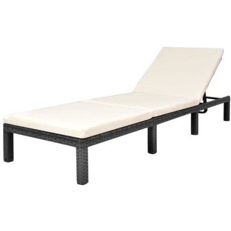 Sonnenliege mit Auflage Poly Rattan Schwarz vidaXL
