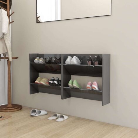 Wand-Schuhschränke 2 Stück grau glänzend 60x18x60 cm