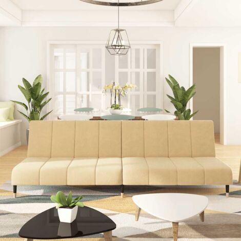 Schlafsofa 2-Sitzer Creme Samt vidaXL