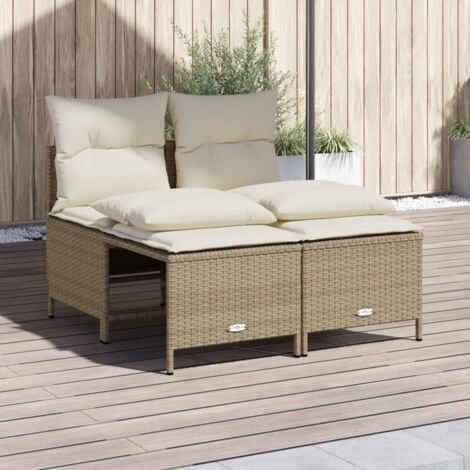 Gartenmöbelset mit Kissen 4-teilig Beige Geflochtene Rattan