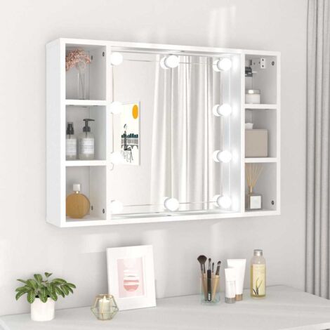 Spiegel-Schrank mit LED Weiß 76x15x55 cm