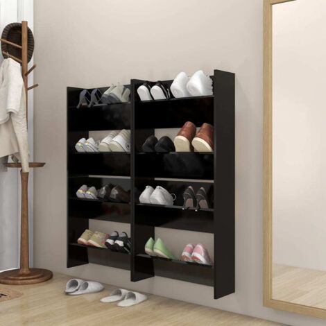 Wand-Schuhelement 4 Stück schwarz aus ingenieurholz