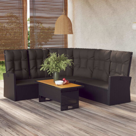 Vidaxl – Ecksofa verstellbar mit Kissen – Schwarz Rattangeflecht – Pulverbeschichteter Stahlrahmen – Verstellbare Rückenlehne – 186 x 215 x 81 cm (1/5)