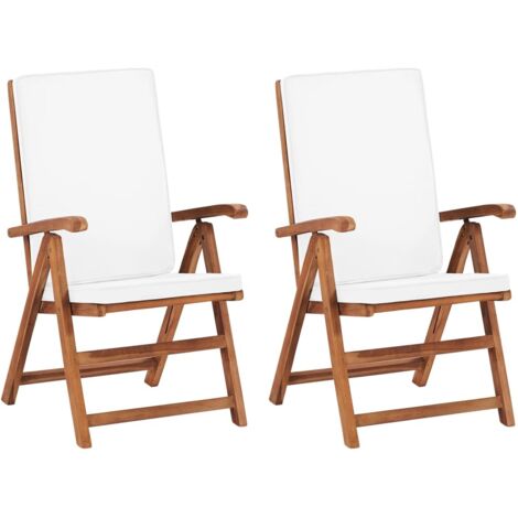 Neigbare Stühle Set von 2 mit Kissen Teakholz massiv Creme