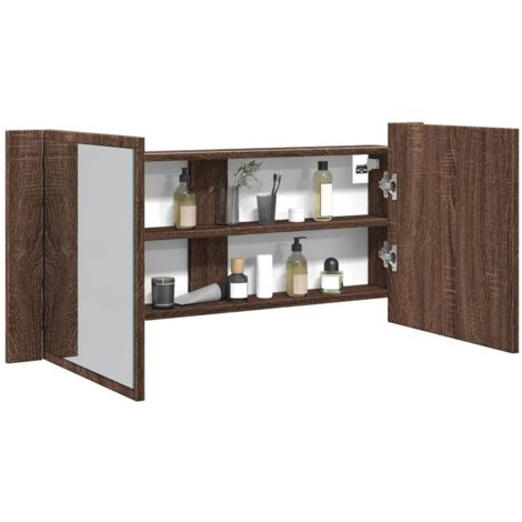 vidaXL LED-Spiegelschrank Braun Eichen-Optik 100x12x45 cm