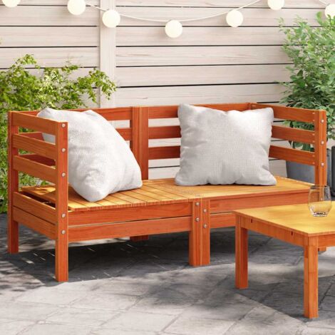 Garten-Ecksofa 2 Stück in zartbraunem Wachs, aus massivem Kiefernholz