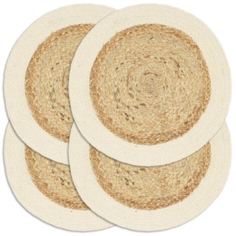 4er Set Tischuntersetzer Natur schlicht 38 cm rund aus Jute und Baumwolle