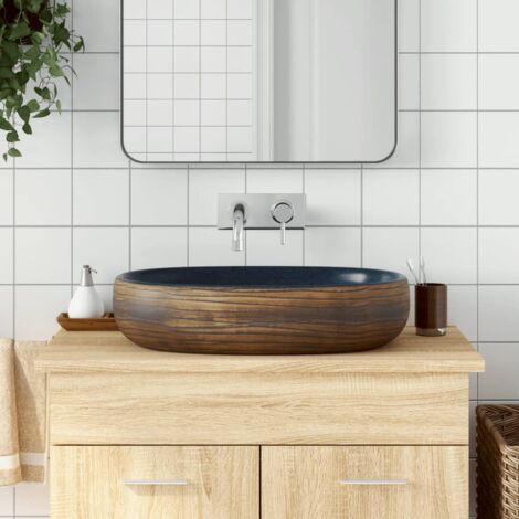 Aufsatzwaschbecken Braun und Blau Oval 59x40x14 cm Keramik vidaXL