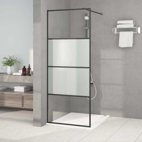 Duschwand Schwarz 80x195 cm ESG Glas halb-matt