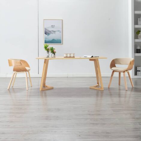 vidaXL Esszimmerstuhl Creme Biegeholz und Kunstleder