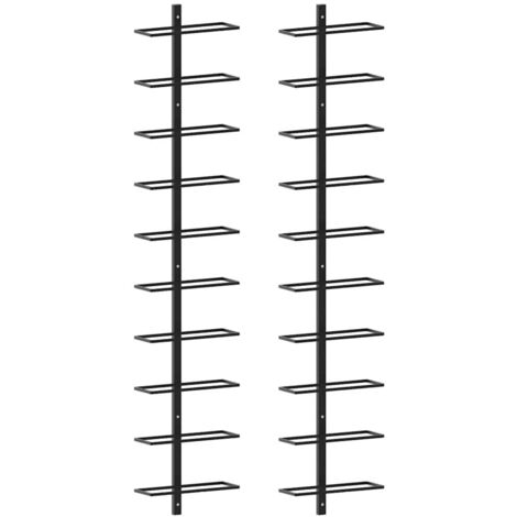 vidaXL Wall-mounted Wine Racks for 20 Bottles 2 pcs Black Metal