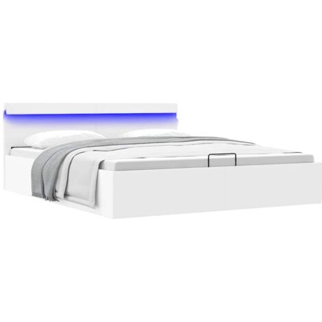 Bett mit Bettkasten Hydraulisch LED Weiß Kunstleder 180x200 cm vidaXL278553