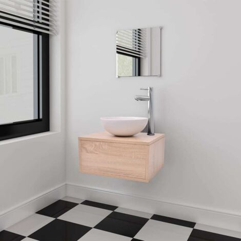 3-tlg. Badmöbel und Waschbecken Set Beige vidaXL21167