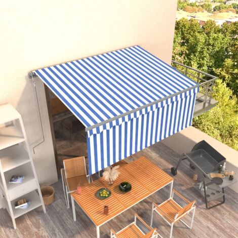 Markise Automatisch Einziehbar mit Volant 3,5x2,5 m Blau & Weiß vidaXL
