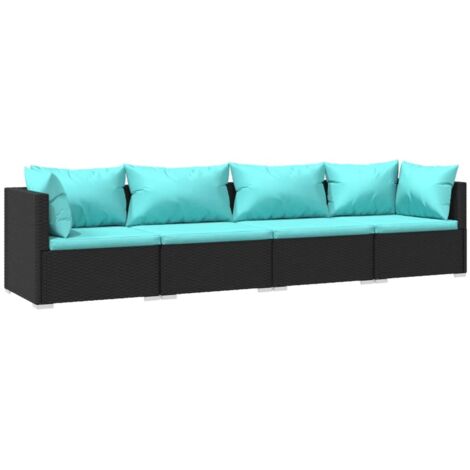 Gartenlounge 4-teilig mit Kissen Geflochtenes Kunststoff Schwarz