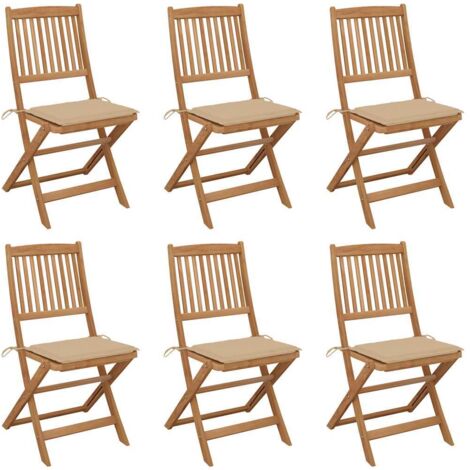 Klappbare Gartenstühle 6 Stk. mit Kissen Massivholz Akazie vidaXL
