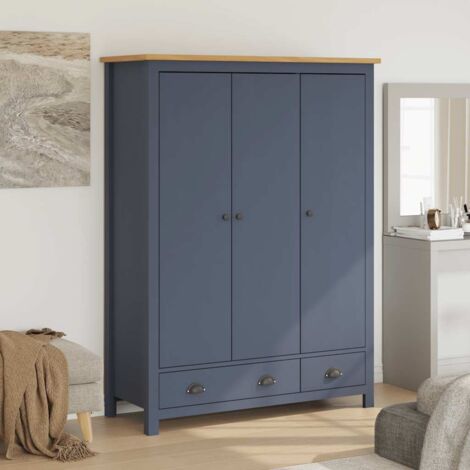 vidaXL Garderobe Hill 3 Türen Grau 127x50x170 cm Massivholz